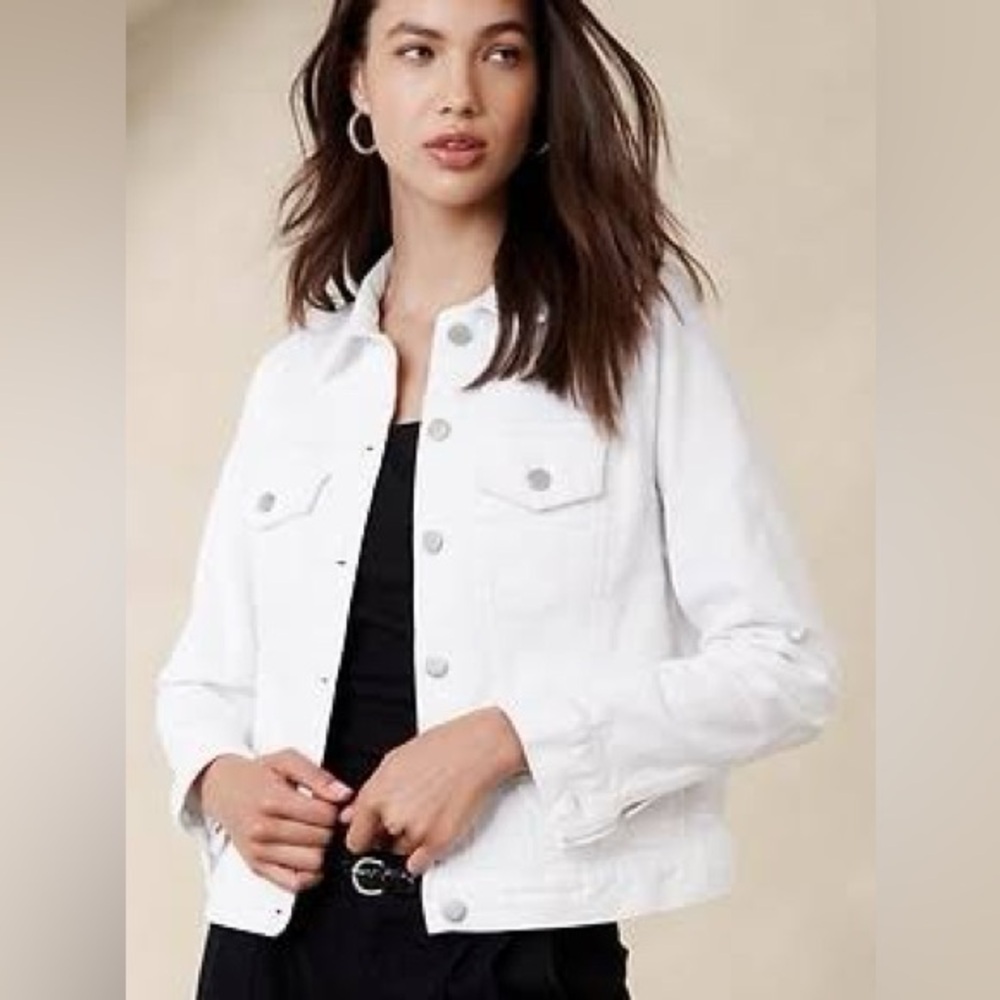 Banana Republic Classic White Denim Jacket size M Tall